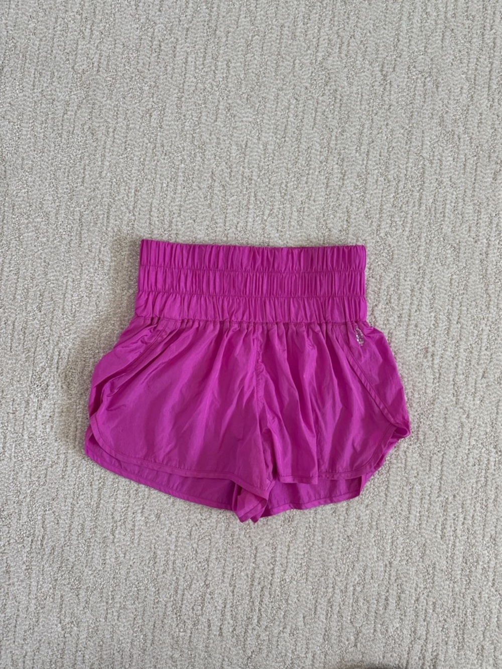 Free People High-Waist Smocked Athletic Shorts in Fuchsia Pink